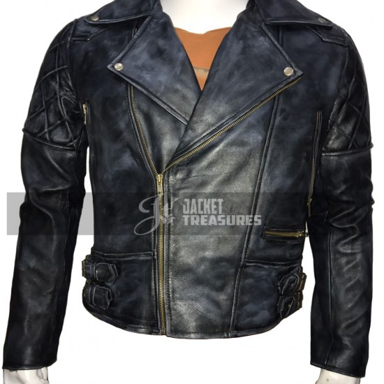 New Men's Classic Diamond Biker Distressed Vintage Leather Jacket