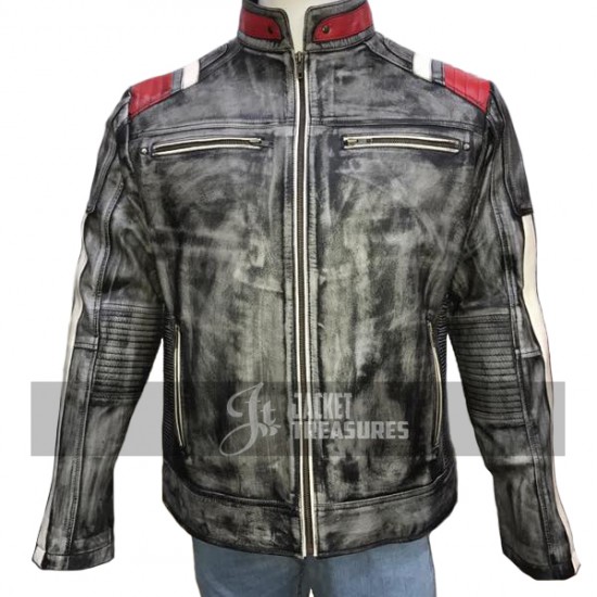 New Men's Vintage Biker Retro Cafe Racer Distressed Leather Jacket