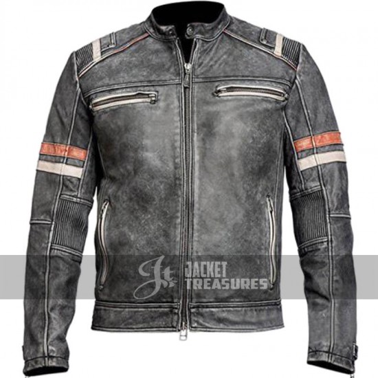 New Men's Vintage Motorcycle Cafe Racer Distressed Jacket