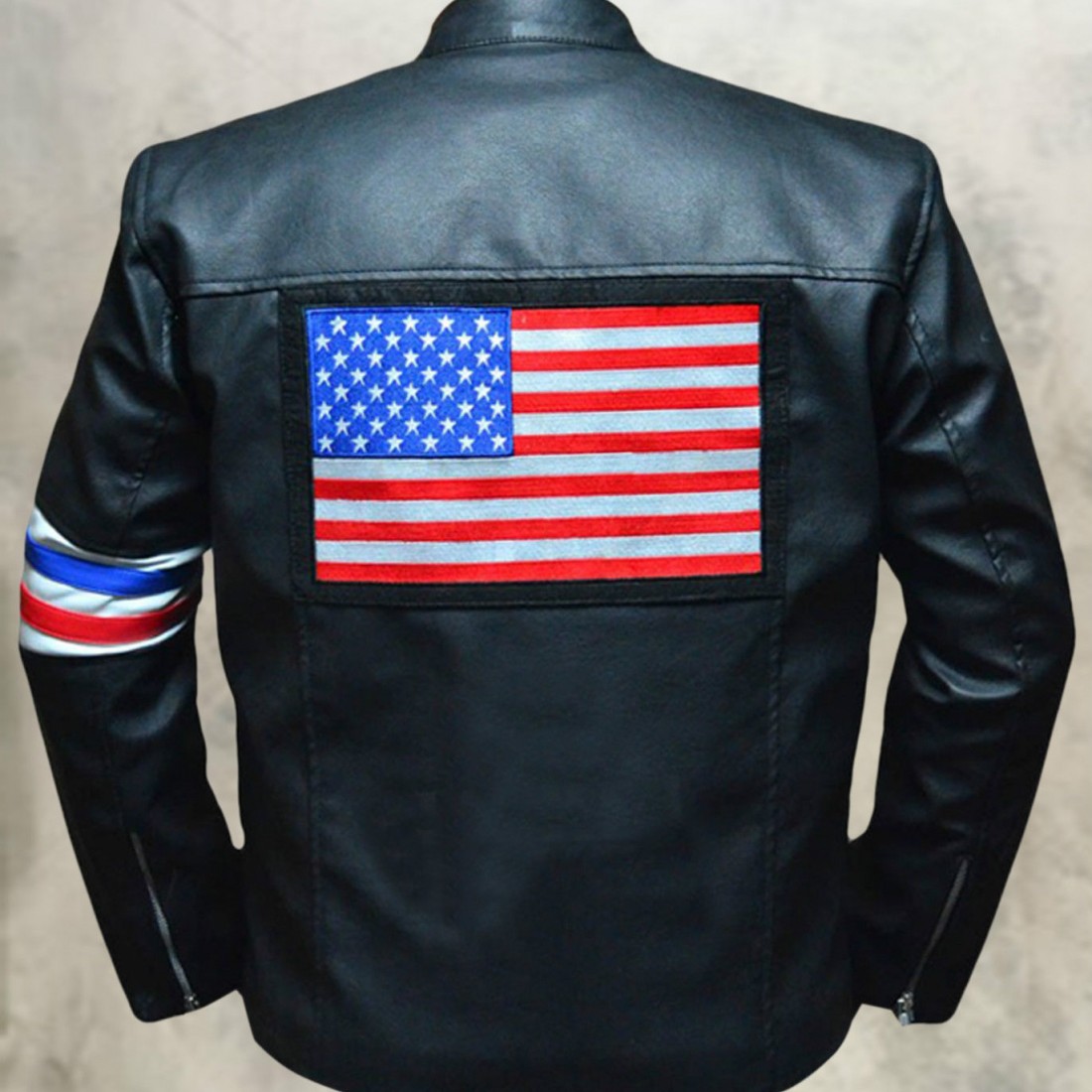 Peter Fonda US Flag Easy Rider Black Leather Jacket