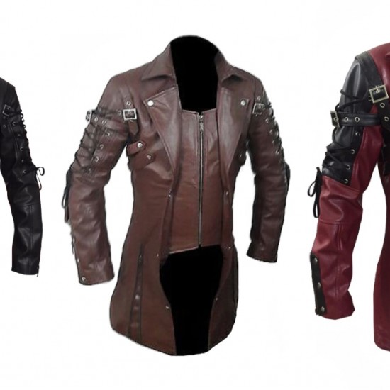 Steampunk Mens Gothic Leather Halloween Trench Coat