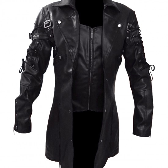 Steampunk Mens Gothic Leather Halloween Trench Coat