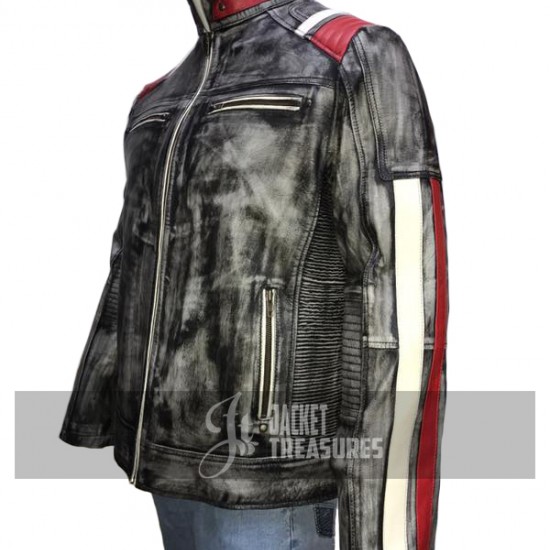 New Men's Vintage Biker Retro Cafe Racer Distressed Leather Jacket