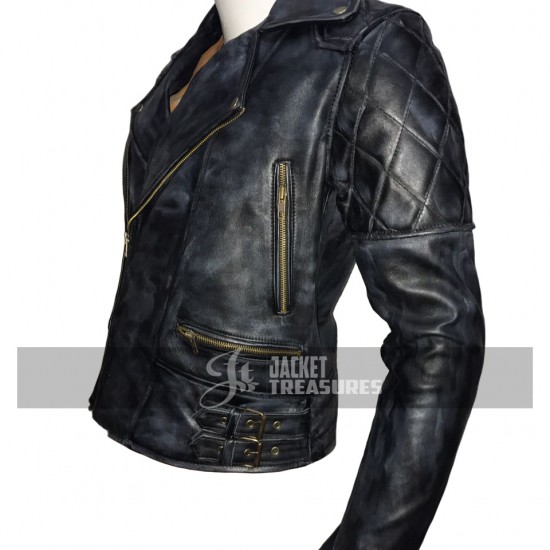 New Men's Classic Diamond Biker Distressed Vintage Leather Jacket