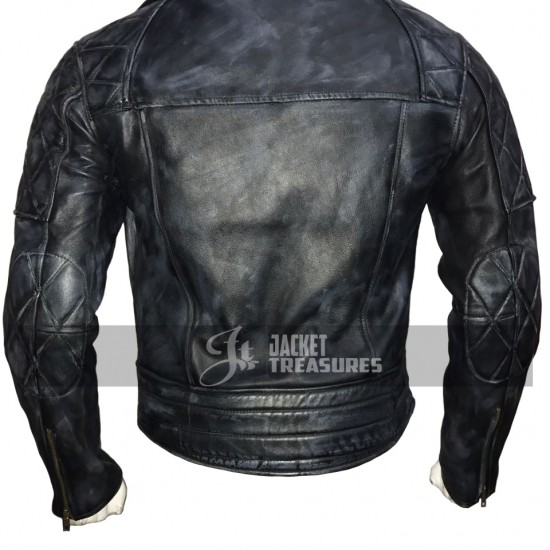 New Men's Classic Diamond Biker Distressed Vintage Leather Jacket