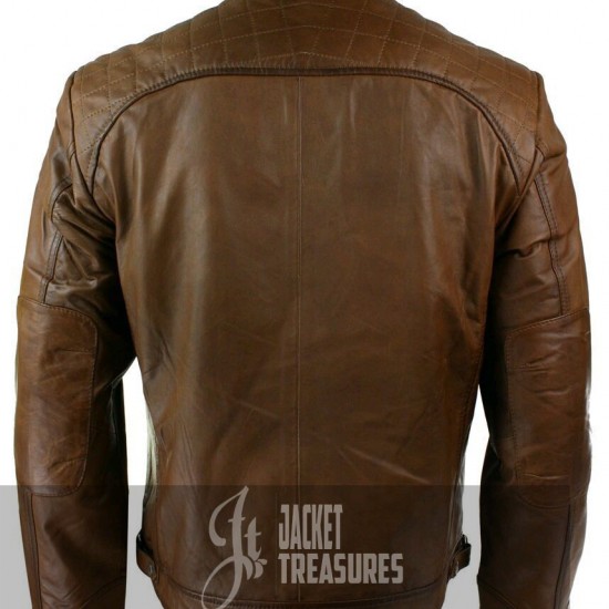 New Men's Distressed Brown Motorcycle Real Sheepskin Leather Jacket 