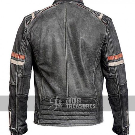 New Men's Vintage Motorcycle Cafe Racer Distressed Jacket