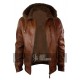 Mens Retro Brown Hooded Fur Real Leather Bomber Jacket